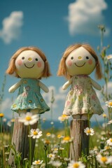 Fototapeta premium Dolls on Wooden Post