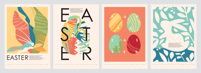 Fototapeta premium Set of Easter backgrounds and greeting card templates. Easter covers and backdrops vector illustration.