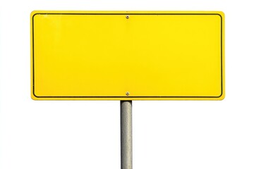 Bright Yellow Blank Sign on Metal Pole Against White Background for Custom Message Display