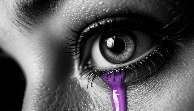 d&iacute;a de la mujer, ojo llorando en color morado en representaci&oacute;n del 8m, 8 de marzo