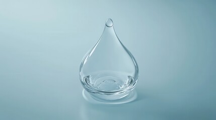 Floating transparent water droplet on blue background, symbolizing the saving and scarcity of water.