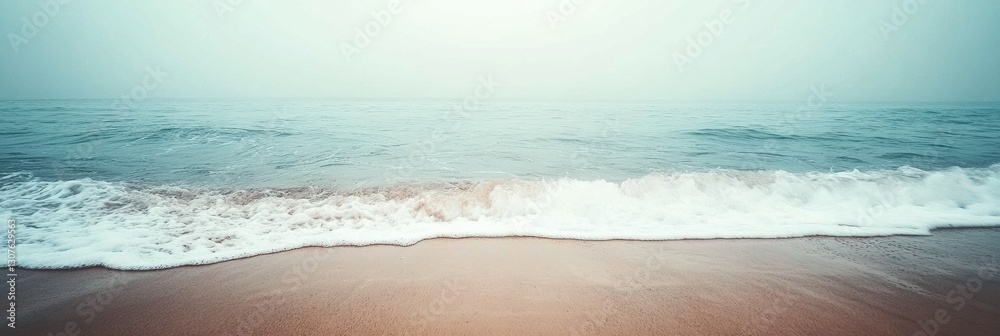 Poster Lonely seashore with gentle waves under an overcast sky inviting reflection and tranquility Generative AI