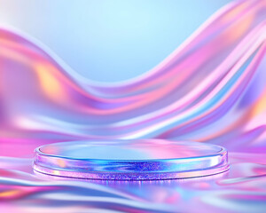 Clear stage display on draped fabric, soft background, ideal for product presentation and virtual displays