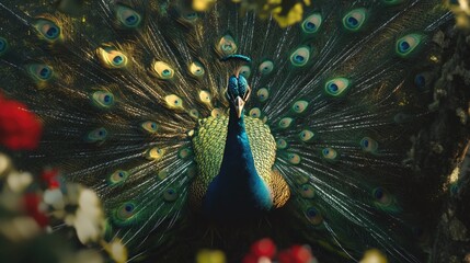 Obraz premium Peacock feathers spread
