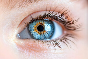 Fototapeta premium Close-up of a blue eye, showing detail of iris and lashes; medical, artistic use