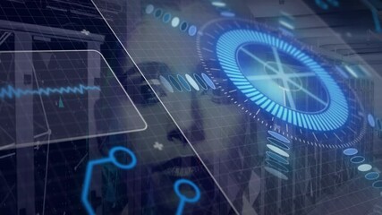 Animation overlaying human face with futuristic digital interface and data elements - Powered by Adobe