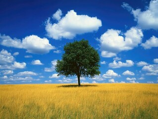 Obraz premium Lone Tree in Tall Grass Field