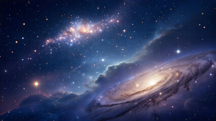 Fototapeta premium Spiral galaxy in deep space with glowing stars and nebulae