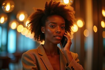 Woman is talking on phone in dark