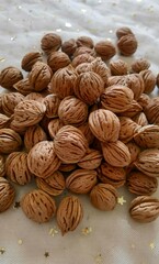 A pile of peach nuts