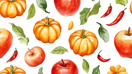 Produce pattern pump, apple, peppers, leaves