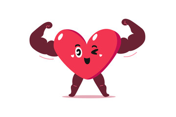 Vector cartoon cute strong heart character for design.