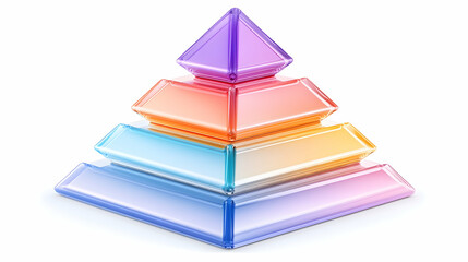 Colorful Glass Pyramid Structure; Illustrative 3D Model; White Background; Perfect for infographics