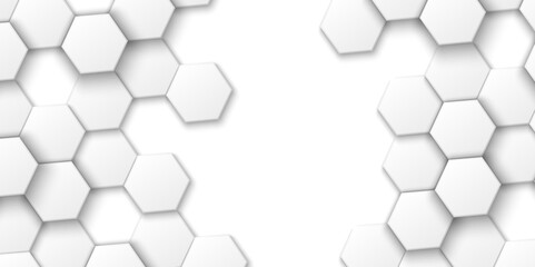 Aesthetic Harmonies in the Digital Age: An In-Depth Exploration of 3D Hexagonal Grids Against a Backdrop of White and Gray Technological Landscapes