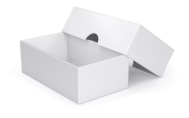 White cardboard box mockup with the lid removed. 3d illustration on white background