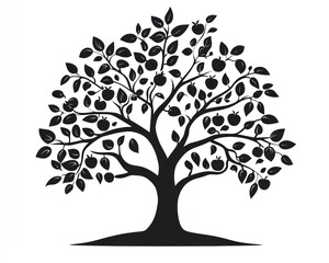 Obraz premium Silhouette Fruit Tree White Background