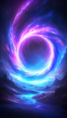 Obraz premium Cosmic Vortex Celestial swirl above a mystical landscape, ideal for fantasy backgrounds