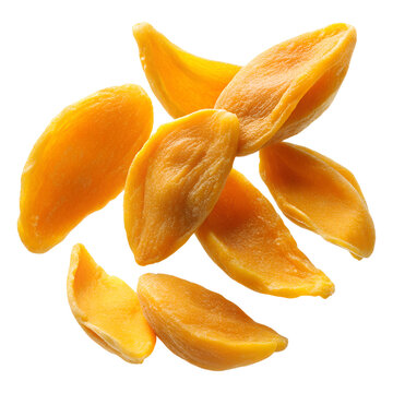 falling dried mango slices isolated on transparent background, png