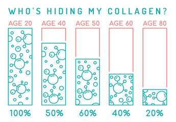 Collagen production in women based on age. Medical, healthcare infographics.
