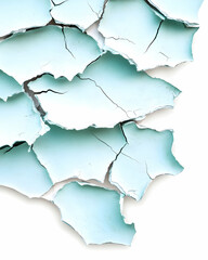 Obraz premium Cracked Light Blue Paint Flakes, Close-up, White Background; Texture Sample