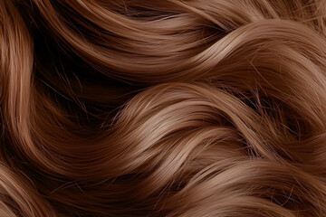 Fototapeta premium Auburn hair curly waves. Beautiful chestnut brown wavy hairstyle, macro closeup of attractive woman with shiny silky textured tresses. Hair care concept
