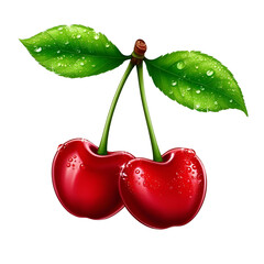 two cherries with leaves isolated 