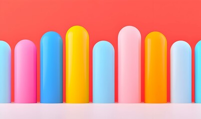 Obraz premium Colorful Cylindrical Shapes on a Vibrant Coral Background