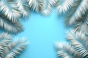 Create a Vibrant Tropical Scene with Leafy Palm Fronds on Blue Background