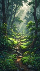 Sunlit Forest Path: A Tranquil Walk in Nature