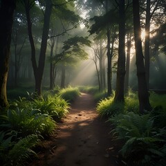Sunlit Forest Path: A Tranquil Walk in Nature