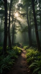Sunlit Forest Path: A Tranquil Walk in Nature
