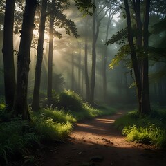 Sunlit Forest Path: A Tranquil Walk in Nature