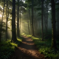 Sunlit Forest Path: A Tranquil Walk in Nature