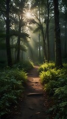 Sunlit Forest Path: A Tranquil Walk in Nature