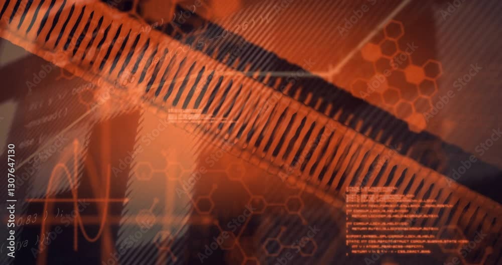 Poster animation of digital interface with hexagonal patterns and data processing elements