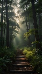 Sunlit Forest Path: A Tranquil Walk in Nature