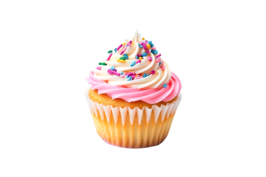 Delicious Pink and White Sprinkled Cupcake,