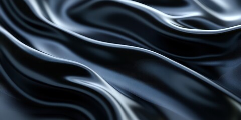 Obraz premium Smooth black fabric draping elegantly, showcasing intricate folds and textures in soft lighting