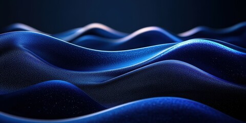 Obraz premium Waves of blue fabric flowing gracefully, illuminated by soft ambient light in a darkened environment