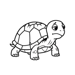 Funny Clumsy Turtle with Cracked Shell - Black and White Vector Cartoon