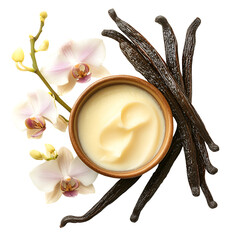Fototapeta premium Vanilla Cream Beauty Product Orchid and Beans
