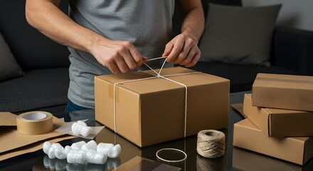 Organizing supplies to safely pack and ship cardboard boxes