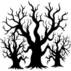 Halloween Horror Tree Silhouette vector set.