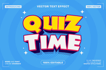 Editable text effect Quiz Time 3d Cartoon template style premium vector