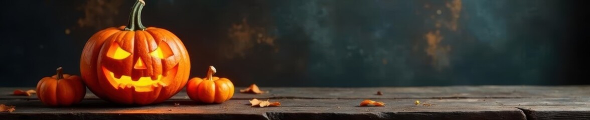 Carved pumpkin on rustic wood, Halloween decor, halloween, spooky