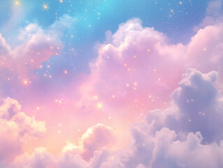 Dreamy Pastel Sky With Clouds and Glittering Stars in a Magical Scene