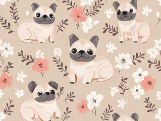 Seamless Pattern of Cute Cartoon Dogs, prints and colorful elements, perfect for children's design, wallpapers