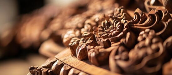 Intricate patterns detailed within traditional Malaysian wood carvings showcase culture