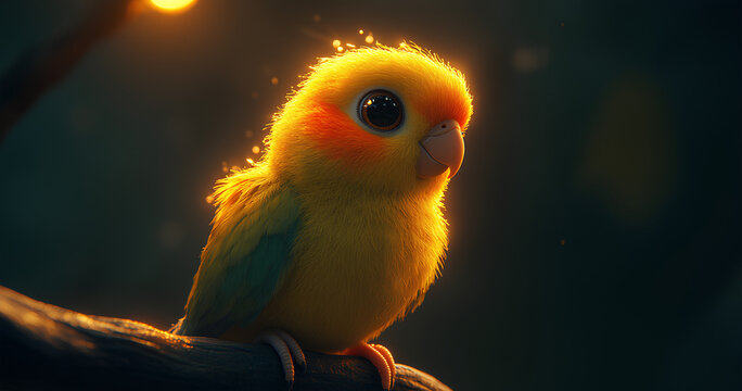 Adorable Baby Parakeet in Golden Light
