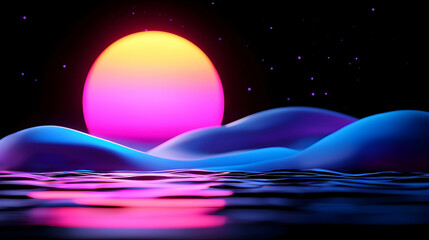 Retro Futuristic Synthwave Sunset Landscape
